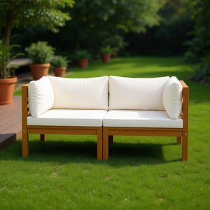 Ensemble de canapés modulaires de jardin en bois d'acacia blanc crème, 25,6-27,6 pouces, mobilier d'extérieur au design minimaliste - Product Image 2