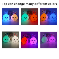 Lampe LED en silicone de dessin animé de lapin, capteur tactile, charge USB, lumière nocturne colorée à gradient pour enfants, Noël, applaudissement