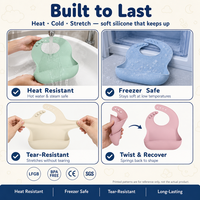 Bavoir bébé en silicone de qualité alimentaire, imperméable, avec motif de dessin animé, sangle réglable, portable et avec poche récupératrice de nourriture