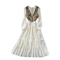 Ensemble 2 pièces élégant pour femme : Gilet floral style français et robe midi à manches longues, taille ajustée, idéal pour le printemps et l'automne