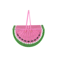 Panier de rangement artisanal en PE en forme de pastèque avec poignée, couleurs rose et vert, écologique, pour salon, pique-nique en extérieur