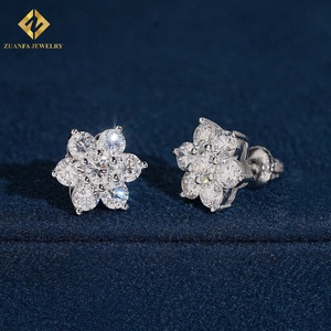 Pendientes de Diamantes Cultivados en Laboratorio con Forma de Racimo de Flores, Corte Brillante Redondo, Joyería Floral Súper Brillante para Mujer - Product Image 4