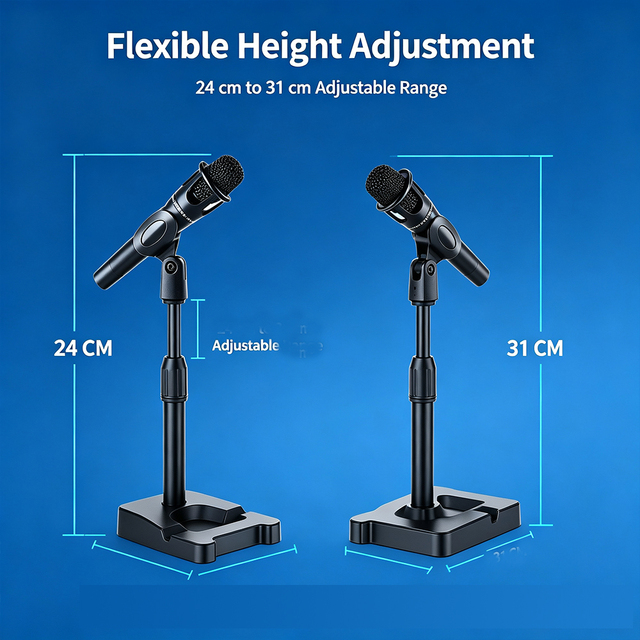 Sturdy Desktop Microphone Holder Adjustable Angle Reinforced Base Mic Stand for Live Streaming Speech Karaoke Recording