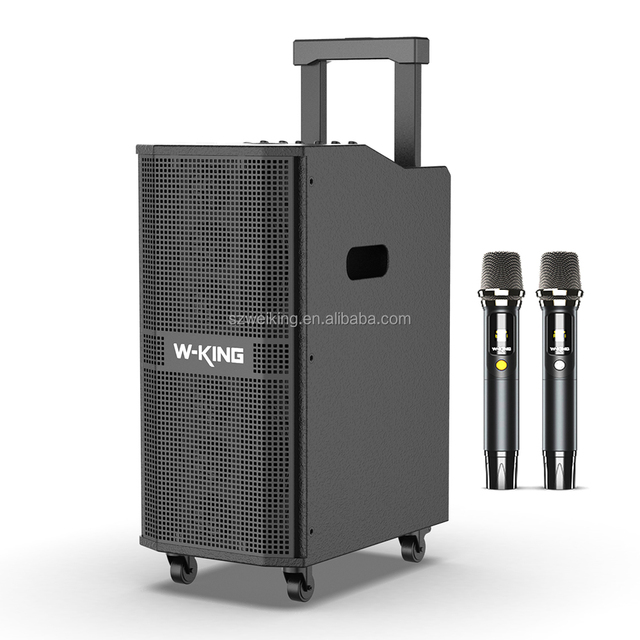 260W Big Power W-KING K20 Wooden Trolley Wireless Portable Active Line Array Sound Speaker with Two Wireless MIC  for Stage
