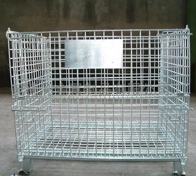 Lockable stackable metal welded wire mesh container steel storage cage