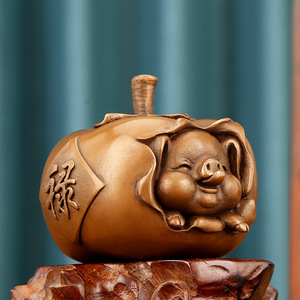 Sculpture de kaki porte-bonheur en cuivre violet Copper World, fait main, signe du zodiaque Cochon, décoration de bureau, cadeau - Product Image 2