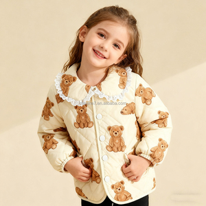 <span class=keywords><strong>Manteau</strong></span> d'hiver coupe-vent avec col claudine et bordure en dentelle Vêtements d'extérieur chauds Veste matelassée à imprimé floral pour filles - Product Image 2