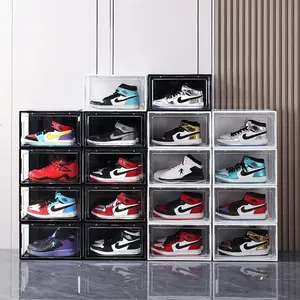 スニーカーと靴用のサイドオープニング靴収納ボックス、カバー付きの透明なプラスチック製の靴ボックス