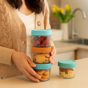 Bocaux de conservation alimentaire en <span class=keywords><strong>verre</strong></span> de style moderne, compatibles micro-ondes, lave-vaisselle et congélateur, avec couvercle en plastique, 120 ml, carton durable, boîtes de cuisine - Product Image 4