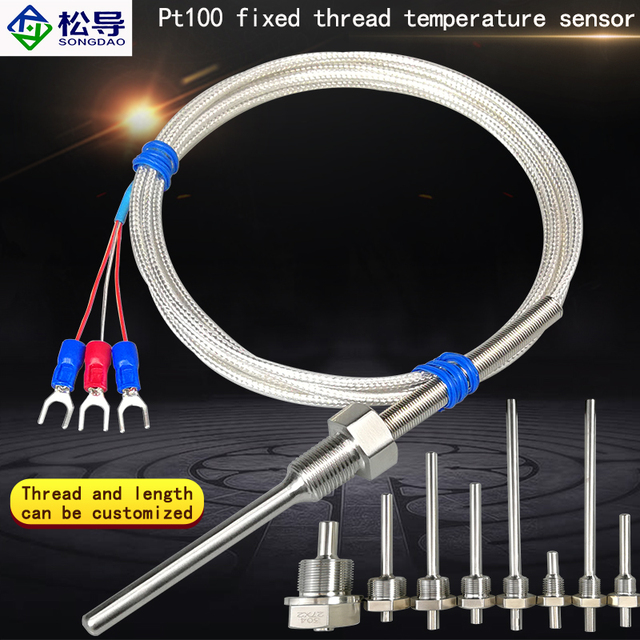 Pt100 Platinum Thermistor Stainless Steel Waterproof Fixed Thread Temperature Sensor K/E Thermocouple Temperature Probe