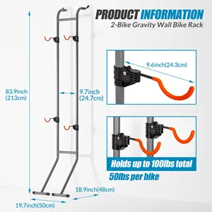 Durevole piano verticale 2 portabiciclette, supporto per bici a gravità