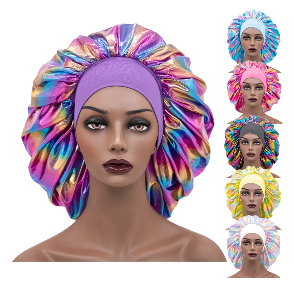sexy lady extra large laser satin hair bonnet shower cap african print head bonnets headwrap wholesale for women sublimation