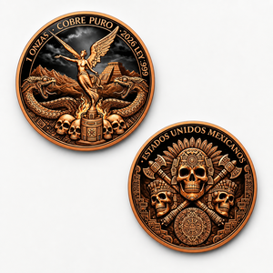 2026 Mexico Libertad Aztec 1 Oz .999 Pièce de monnaie en cuivre pur, pièce de défi Serpent, souvenir de collection avec support de présentation étiqueté - Product Image 2