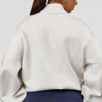 Hauts de sport pour femmes Printemps Automne 2026, légers, doux, respirants, à demi-zip, avec poche kangourou, coupe ample et carrée, en coton uni