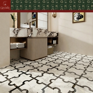 GOLDKING Mosaïque <span class=keywords><strong>de</strong></span> marbre <span class=keywords><strong>blanc</strong></span> <span class=keywords><strong>et</strong></span> <span class=keywords><strong>noir</strong></span> <span class=keywords><strong>de</strong></span> luxe pour sol <span class=keywords><strong>de</strong></span> <span class=keywords><strong>salle</strong></span> <span class=keywords><strong>de</strong></span> <span class=keywords><strong>bain</strong></span>, <span class=keywords><strong>motif</strong></span> grille incurvée découpée au jet d'eau, découpe sur mesure, fourniture pour grands projets - Product Image 5