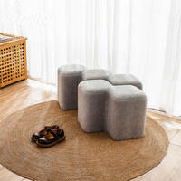 Gepolsterter Bouclé-Lammwollstoff Kleiner Ottoman Pilzförmiger Runder Hocker Stuhl Wohnzimmer Sofa Ecke Kleiner Sitzhocker
