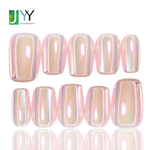 Lot de 10 faux ongles carrés <span class=keywords><strong>courts</strong></span> en acrylique effet chrome miroir, faits à la main, vente en gros, Beaux Faux Ongles Court - Product Image 1