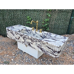 Newstar Design moderne dosseret rainuré avant sculpté à la <span class=keywords><strong>main</strong></span> évier Calacatta alto côtelé 3 côtés marbre comptoir évier lavabo - Product Image 4