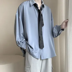 Camicie a maniche lunghe da uomo stile coreano, nere, casual, comode, tinta unita, oversize, traspiranti, vestibilità ampia, stile Harajuku, abbigliamento maschile - Product Image 4