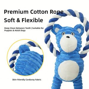 Juguete para mascotas: Cuerda de algodón de felpa para masticar, resistente a mordeduras, anti-aburrimiento, mono oso azul, resistente y chirriante - Product Image 3