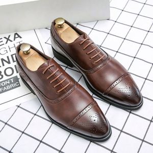 Men's Genuine Leather Oxfords Pointed Toe <b>Slip</b>-<b>On</b> Solid Black Dress Shoes Office Career All Seasons - Product Image 4