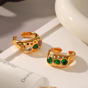 Acier inoxydable or 18 carats incrusté d'une bague ouverte en zircon coloré, sensation rétro haut de gamme à <span class=keywords><strong>la</strong></span> mode, <span class=keywords><strong>la</strong></span> bague ne se décolore pas - Product Image 2