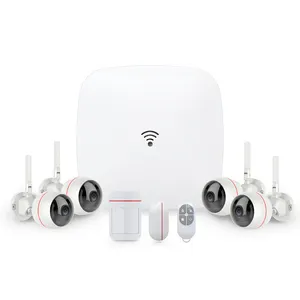 Sistema de câmera CCTV 4 canais de alarme doméstico híbrido 4G, WIFI, TCP IP RJ45 CID SIA DC-09 Sistema de alarme doméstico de segurança inteligente 433/868mhz