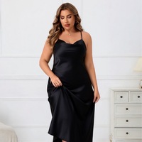 Nouveau Modèle Vente en Gros Promotion Été 2026 Lingerie Féminine Grande Taille Robe de Nuit en Satin Rouge Col Bénitier Longue Robe de Nuit Camisole