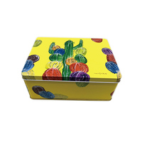 Boîte en métal jaune avec couvercle, motif cactus, rectangulaire, décorative, pour rangement, vente en gros, directement de l'usine, en vrac