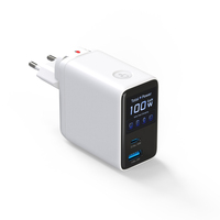 Chargeur GaN 100W PD, chargeur USB C rétractable avec écran intelligent et commande tactile, adaptateur mural PD100W avec charge ultra rapide