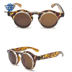 Teenyoun Retro Steampunk Clip On Sunglasses Retro Flip Up Eyeglasses Gothic Eyewear UV400 Punk Glasses