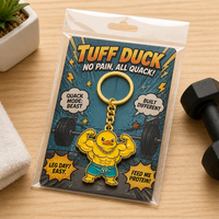 Porte-clés en émail souple en forme de canard musclé de dessin animé, plaqué or, pour la gym, le fitness, la musculation, porte-clés en métal, porte-clés animal, personnalisé, vente en gros