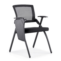 Chaise de formation empilable en maille pour personnel de bureau avec tablette d'écriture en plastique