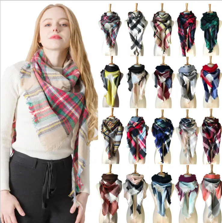 Multi Color Knitted Cashmere Thick Lady Women Fashion High Quality Pashmina Tartan Plaid Blanket Scarf Shawl Scarf