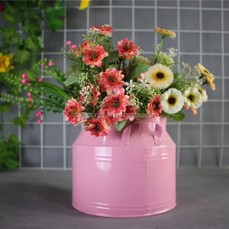 Wholesale metal garden barrel pink color tin flower bucket with hole