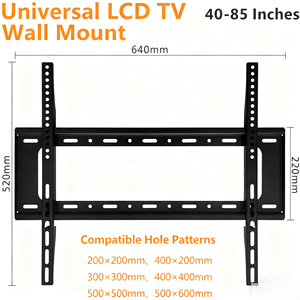 Supporto a Parete per <span class=keywords><strong>TV</strong></span> <span class=keywords><strong>al</strong></span> Plasma Changchangshun, Staffa Fissa in Acciaio Resistente per <span class=keywords><strong>TV</strong></span> LED 40-85 Pollici, Standard VESA 600x500 - Product Image 2