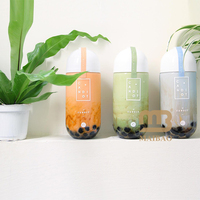 Personnalisé Forme Unique Recyclable Jetable Pet Café Jus De Fruits Bubble Boba Matcha Thé Au Lait En Plastique Transparent Bouteille Tasse avec Couvercle