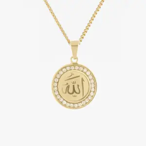 Hot Sale 18K Gold Stainless Steel Allah Name Islamic Necklace Pendant Arabic Word Coin Charm NecklaceためJewelry Making