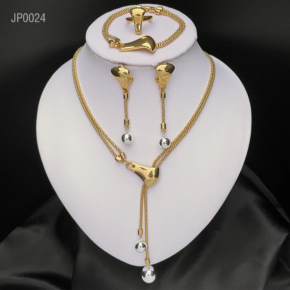 Costume Bridal Jewelry Sets 24k Gold Plated Luxury Jewellery Lovers Wedding Jewelry Set for Women Promotional Party Supplies