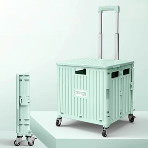 Folding Camping <b>Cart</b> Lightweight Pull Rod Trolley Four Wheel Portable Grocery Shopping Delivery <b>Foldable</b> Outdoor Use - Product Image 1