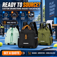 Sac à dos pour raquette OEM personnalisé avec cordon de serrage, poche avant pour raquette et compartiment pour ordinateur portable, idéal pour le tennis, l'entraînement et le transport quotidien