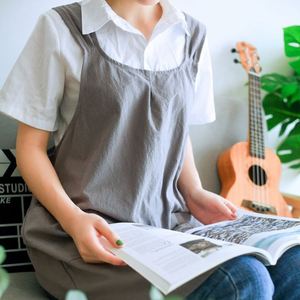 Nouvel article : Tablier en lin tendance de style japonais, taille personnalisée, tabliers croisés au dos pour femmes avec 2 poches - Product Image 2