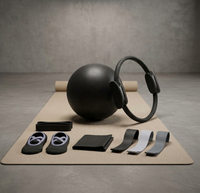 Kit de Pilates, équipement de fitness à domicile avec bandes de résistance réglables, anneau de Pilates, ballon de Pilates noir pour le yoga et le Pilates
