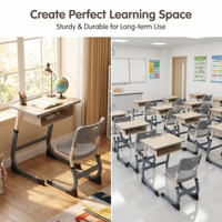 Ensemble chaise et bureau ergonomiques en forme de C pour l'école, avec cadre en acier épaissi, hauteur réglable, design moderne, 1 tiroir pour l'apprentissage des élèves