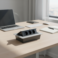 Prise de table escamotable Premium 16A à ouverture lente, noire, française/UE, 3 prises intégrées pour bureau