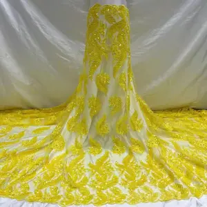 Toptan sıcak satış lüks İsviçre vual dantel afrika dantel kumaşlar 3d pullu boncuklu nakış kumaş elbise için