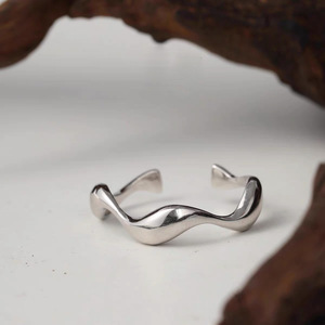 S925 Sterling Silver Irregular Wave <b>Ring</b> Polished Minimalist <b>Open</b> Design For Women Everyday Wear - Product Image 2