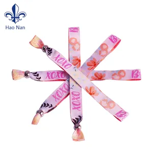 OEM Printed Personalized Neon Fabric Wristband Bracelet Metallic Yarn Festival Wristbands For Events