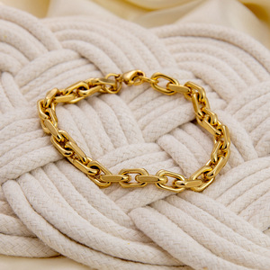 Pulsera de Cadena de Eslabones de Moda, Chapada en Oro de 18K, Acero Inoxidable, Diseño Grueso, Accesorio de Joyería Unisex, Hecho en Yiwu - Product Image 1