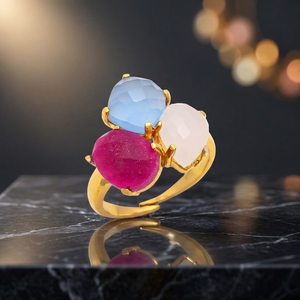 14K/24K Gold Plated Rhodium Plated Brass Ethnic <b>Ring</b> with Colorful Glass Stones for Hindu Weddings and Engagement - Product Image 3